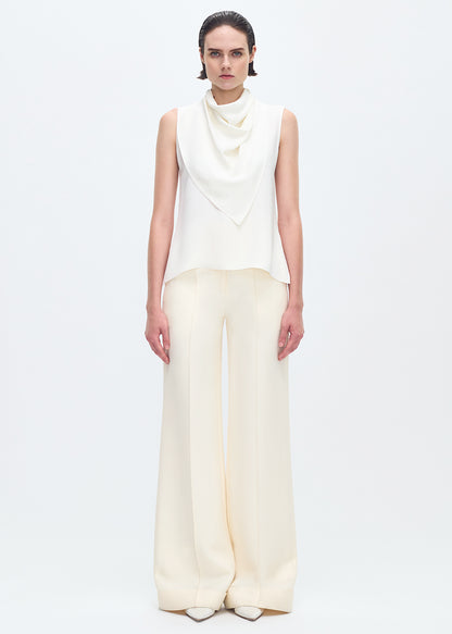 full body front profile of model wearing the Bandera Shell in Silk Crepe in Ivory