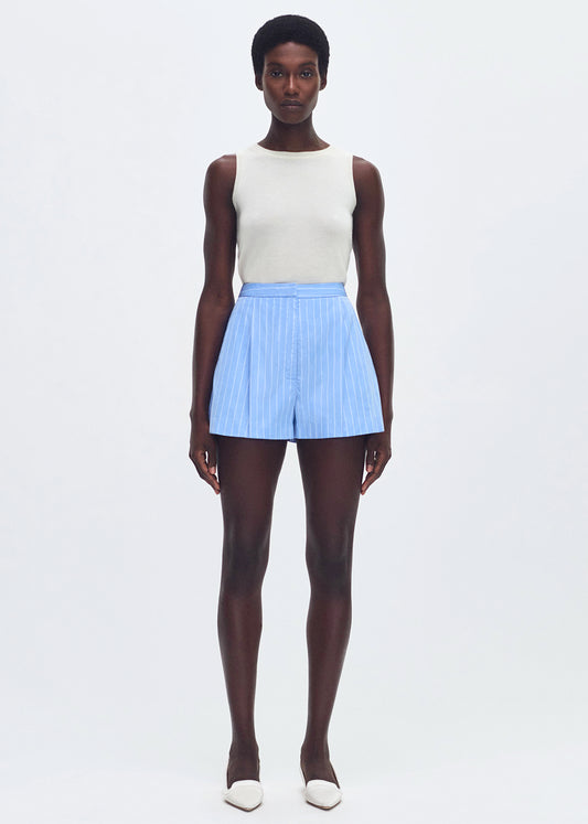 model wearing the Ayla Short in stripe poplin