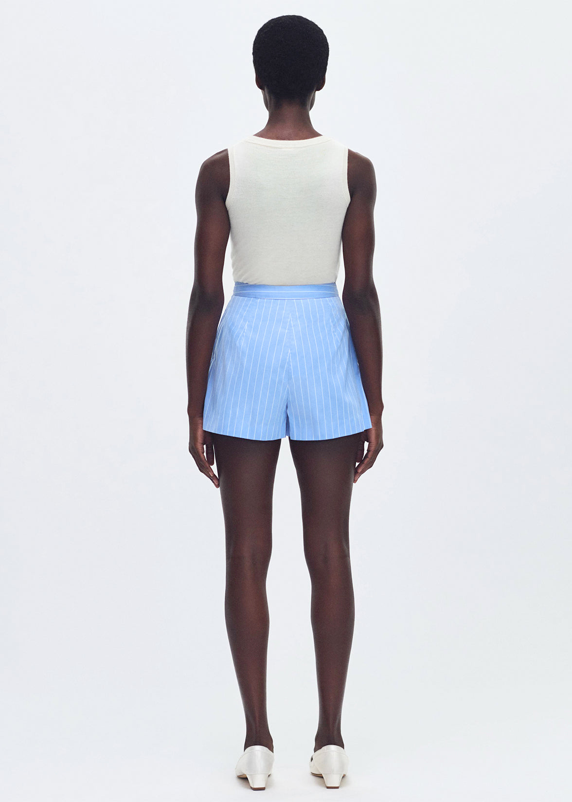 model wearing the Ayla Short in stripe poplin