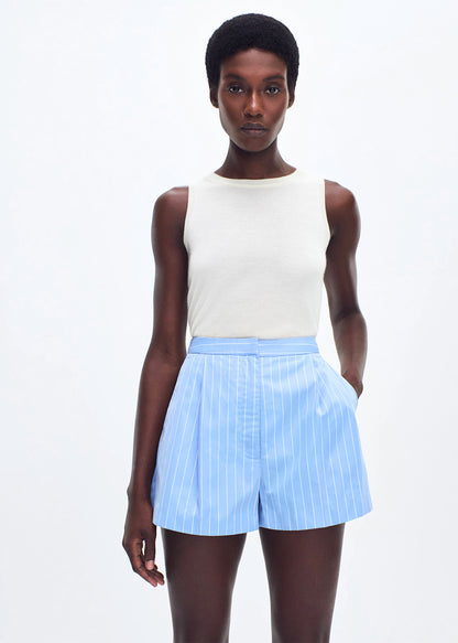 model wearing the Ayla Short in stripe poplin