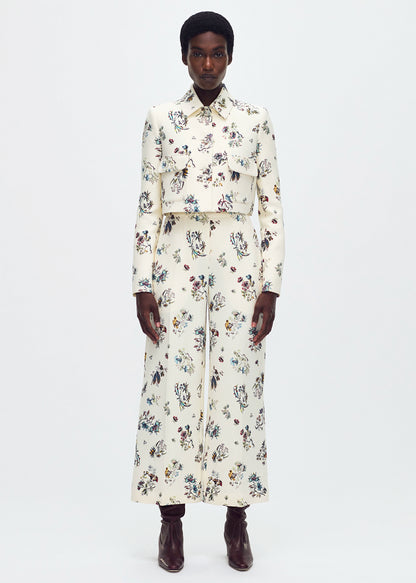 model wearing the Callen Pant in Printed Silk Wool in Ivory Floral