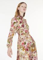 Close up of model wearing the Alison Dress in Printed Crepe De Chine