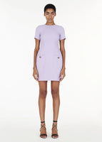 Model wearing the Flynn Dress in Wool Crepe Lavender.