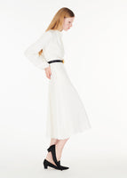 Side view of the blythe dress in silk crepe in ivory