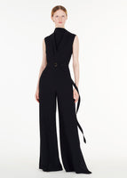 Full shot of model wearing the Blythe Jumpsuit in Silk Crepe in Black.