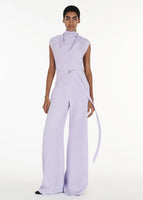 Full shot of model wearing the Blythe Jumpsuit in Silk Crepe in Lavender.