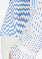 close up of the AFL logo embroidery on the ardsley top in mixed stripe shirting