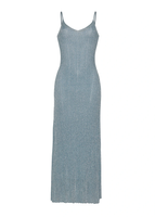 Ghost image of the front of the Astrid Dress in Metallic Rib in pale blue.