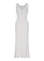 Ghost image of the front of the Mysa Dress in Ladder Knit in ivory.