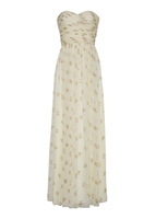 A ghost image of the front of the estelle dress in printed silk crepon in cream floral print.