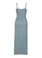 Ghost image of the back of the Astrid Dress in Metallic Rib in pale blue.