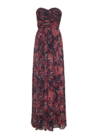 A ghost image of the front of the estelle dress in printed silk chiffon in black multi print.