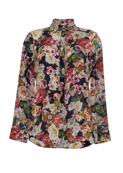 SHIRT WITH THIN BOW IN PRINTED CREPE DE CHINE – Adam Lippes