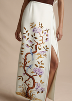 A cropped in image of the beautiful tree of life design featured on the Wrap Skirt in Printed Silk Wool. 