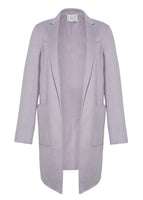 Flat lay image of a lilac mid length coat.