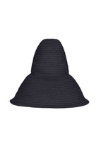 A flat-lay of a black oversized bucket hat.