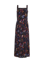 A flat lay of a black floral sundress. 
