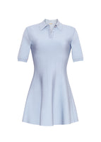 A lay down image of a light blue short sleeved short dress