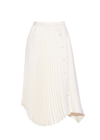 A flat lay of an ivory pleated skirt. 