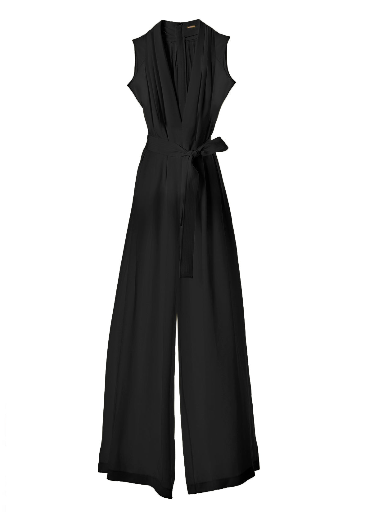 ghost image of the front of nansi jumpsuit in silk crepe in black by Adam Lippes