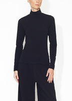 A front view of a black turtleneck.