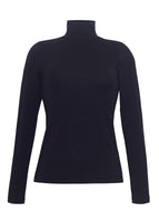 A front view of a black turtleneck without a model.