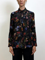 SHIRT W THIN BOW IN PRINTED CREPE DE CHINE